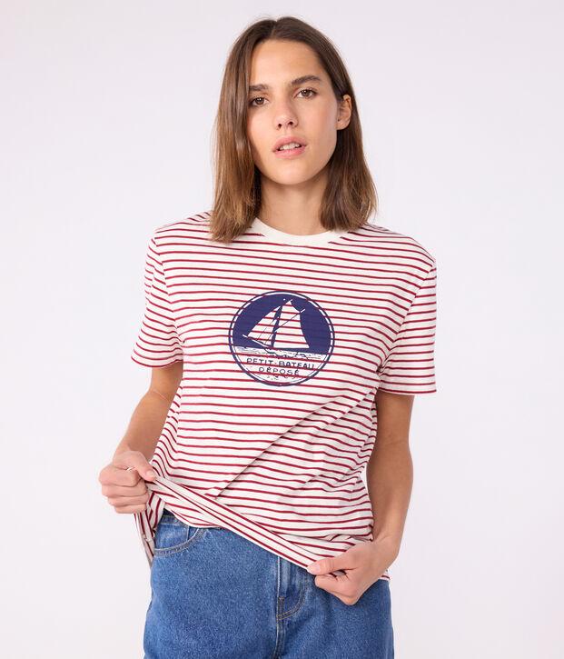 Camiseta Recta de algod&oacute;n de manga corta para mujer rojo/rojo