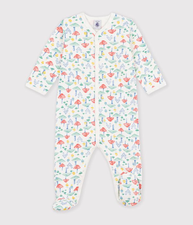 Pijama de mulet&oacute;n con estampado de setas para beb&eacute; blanco/multicolor