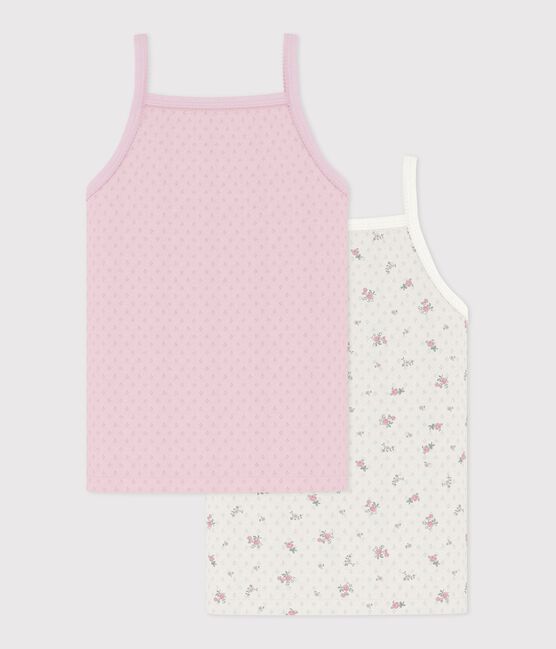 Juego de camisetas infantiles de tirantes de algodón calado con estampado de flores variante 1