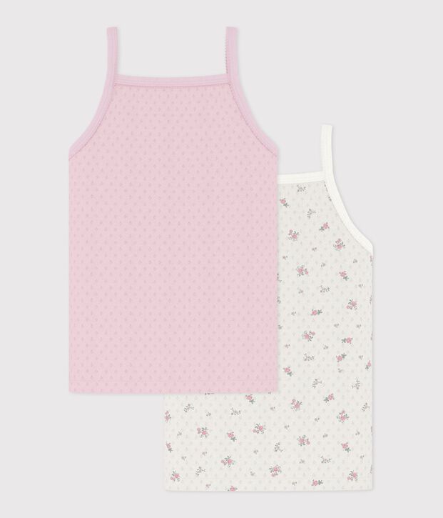 Juego de camisetas infantiles de tirantes de algod&oacute;n calado con estampado de flores multicolor