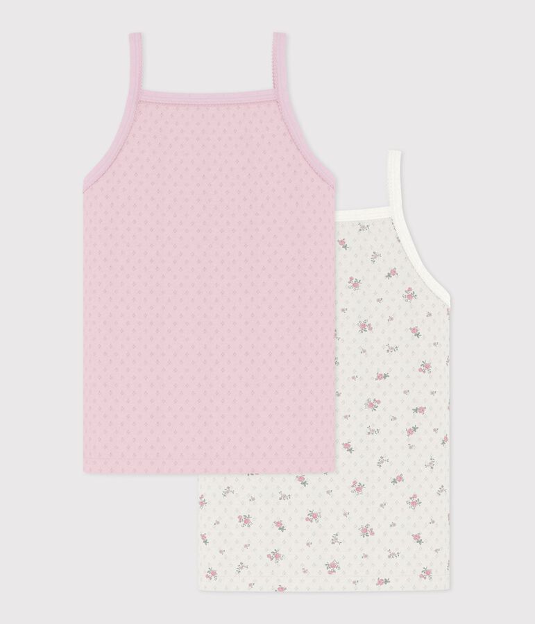 Juego de camisetas infantiles de tirantes de algod&oacute;n calado con estampado de flores multicolor