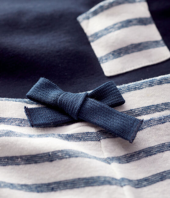 Conjunto de camiseta/pantalón corto de algodón de lino de bebé niño azul SMOKING/blanco MARSHMALLOW