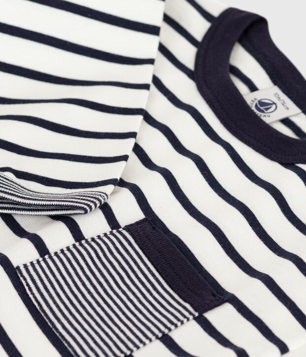 Camiseta de manga larga de algod&oacute;n a rayas para beb&eacute; blanco/azul