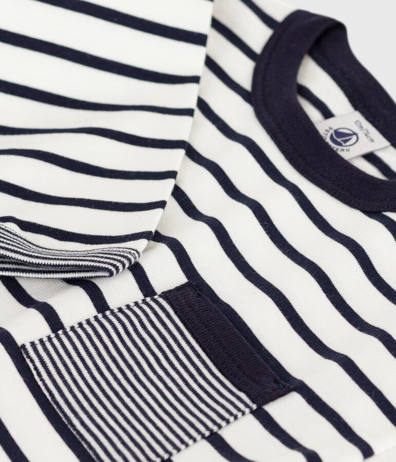 Camiseta de manga larga de algod&oacute;n a rayas para beb&eacute; blanco/azul