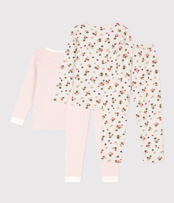 Juego de 2 pijamas de algodón con flores y rayas para niña variante 1