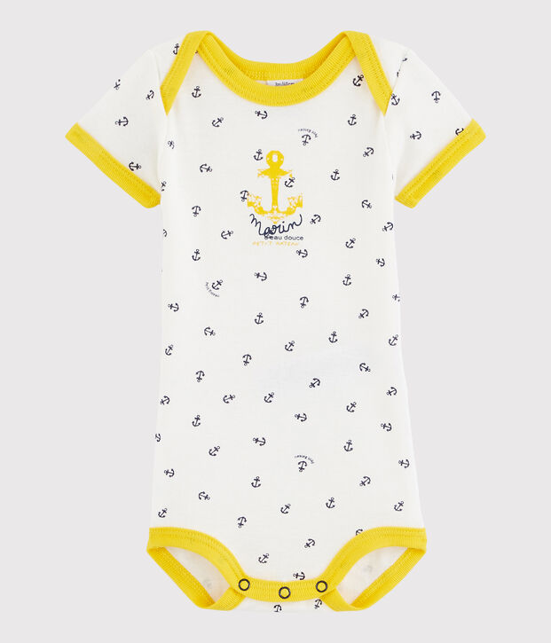 Bodi de manga corta de beb&eacute; ni&ntilde;o blanco/amarillo