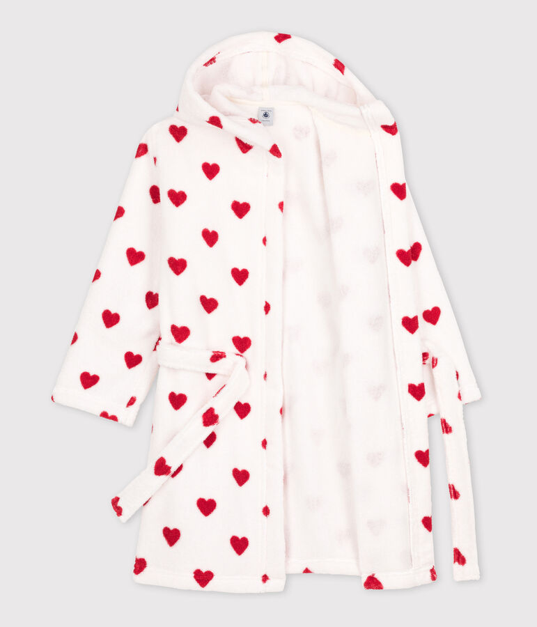 Albornoz de rizo con corazones para ni&ntilde;o/ni&ntilde;a blanco/rojo