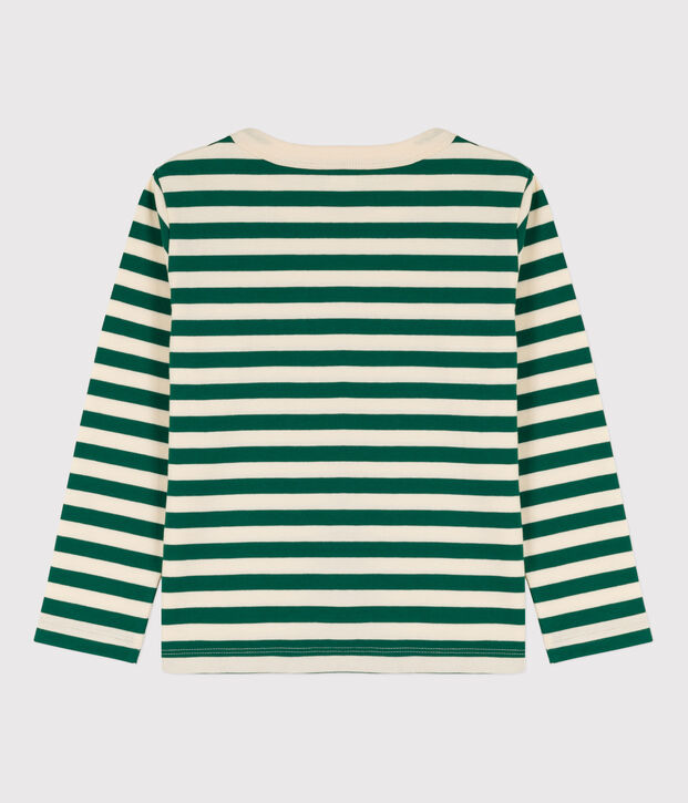 Camiseta de algod&oacute;n de manga larga de ni&ntilde;o verde/crudo