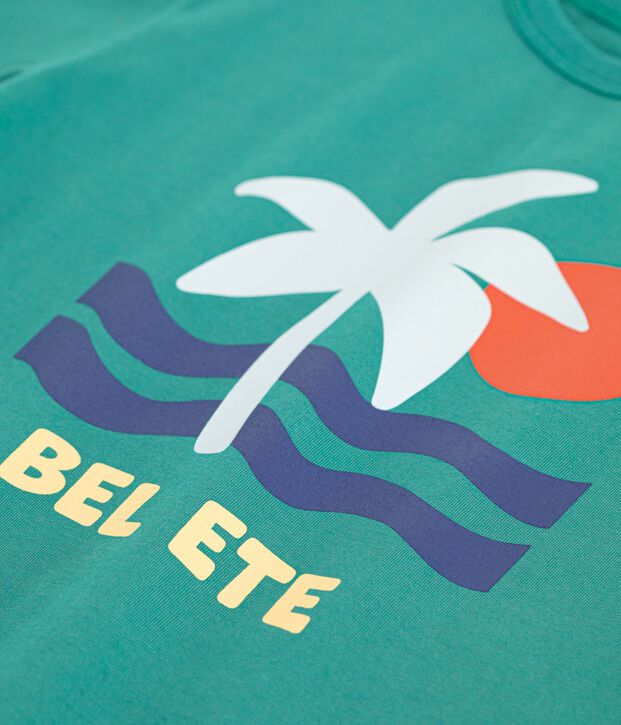 Camiseta infantil de manga corta de algod&oacute;n verde