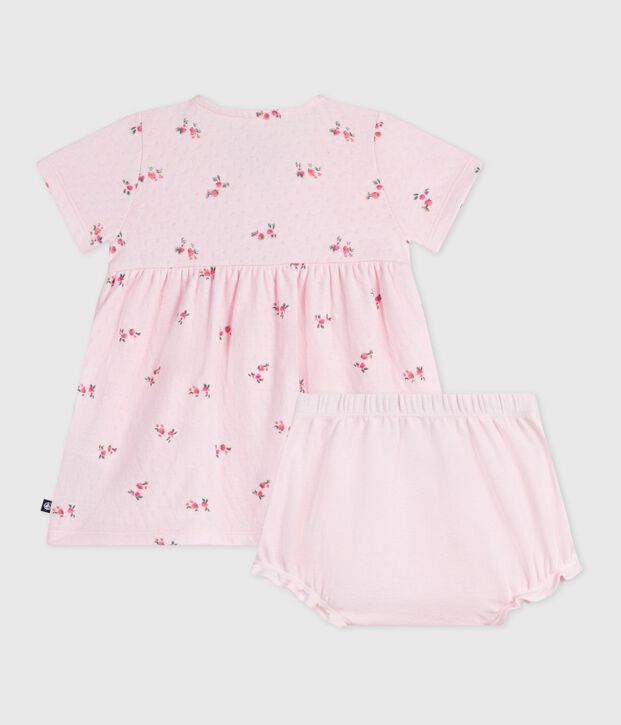 Vestido de algod&oacute;n con estampado de flores y pololo para beb&eacute; rosa/multicolor