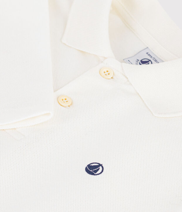 Polo infantil liso de manga larga de algod&oacute;n blanco