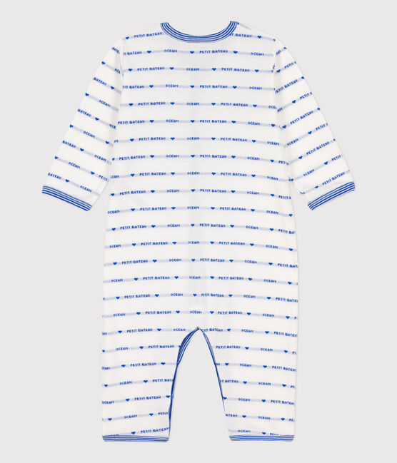 Pelele sin pies jacquard de algodón blanco MARSHMALLOW/azul PERSE