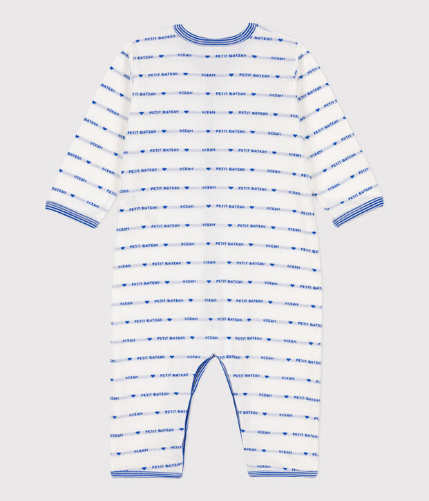 Pelele sin pies jacquard de algod&oacute;n blanco/azul