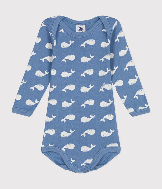 Body de manga larga de algodón para bebé azul BEACH/ MARSHMALLOW