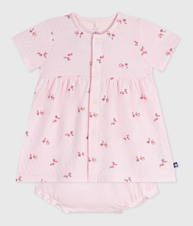 Vestido de algod&oacute;n con estampado de flores y pololo para beb&eacute; rosa/multicolor