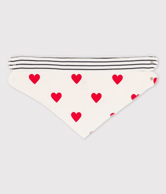 Juego de 2 bandanas-baberos para bebé con corazones de algodón variante 1