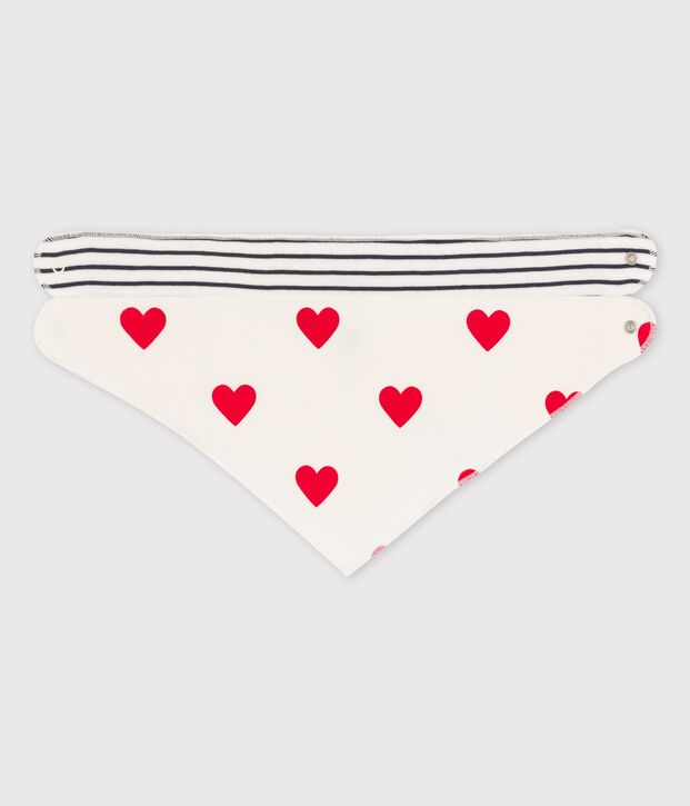 Juego de 2 bandanas-baberos para beb&eacute; con corazones de algod&oacute;n multicolor