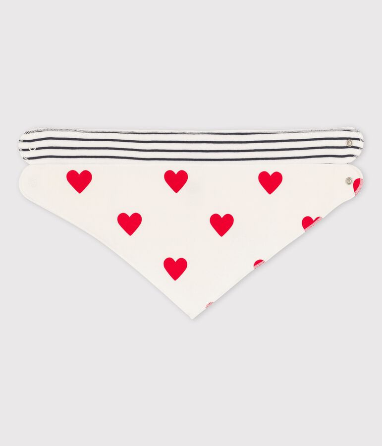 Juego de 2 bandanas-baberos para beb&eacute; con corazones de algod&oacute;n multicolor