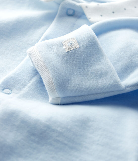 Pelele azul con cuello de bebé de terciopelo de algodón orgánico azul FRAICHEUR