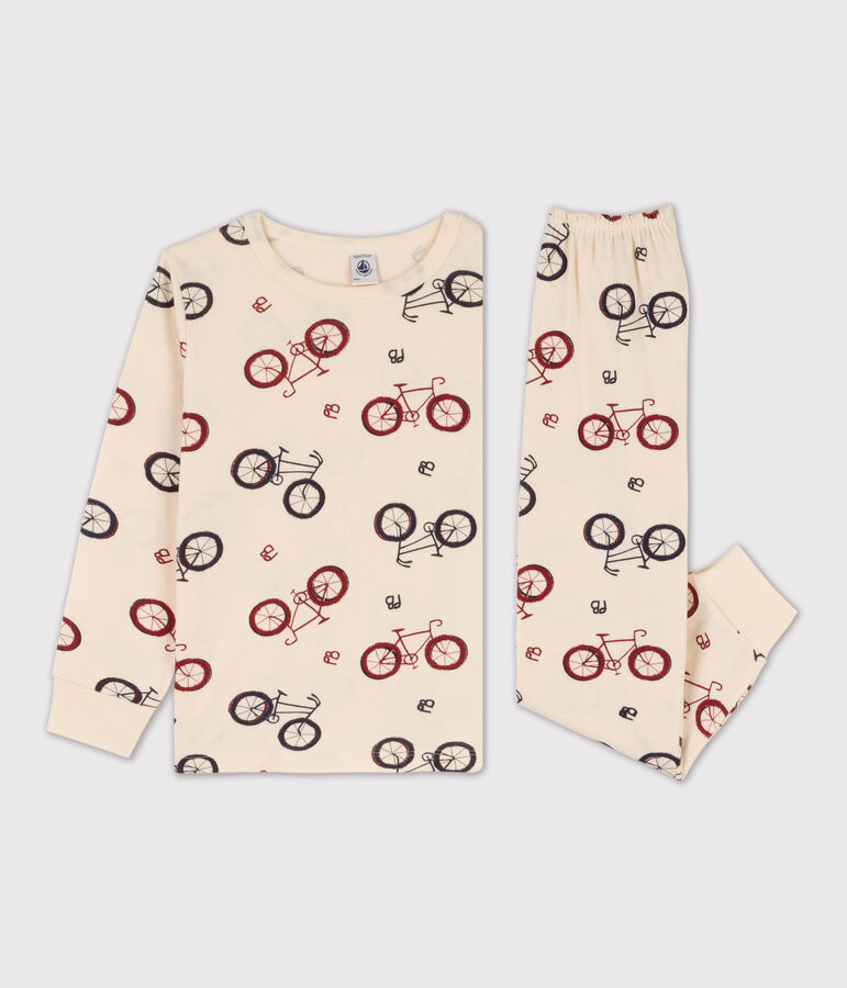 Pijama de algod&oacute;n con motivo de bicicleta para ni&ntilde;a / ni&ntilde;o blanco AVALANCHE/ MULTICO
