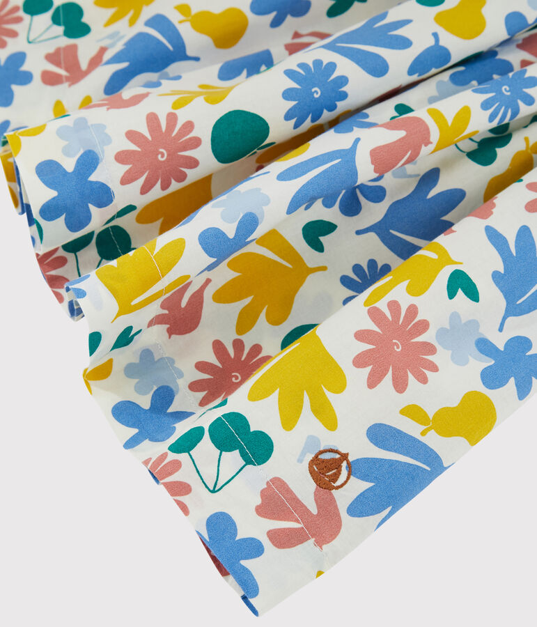 Vestido de popelina de manga corta para ni&ntilde;a blanco/multicolor