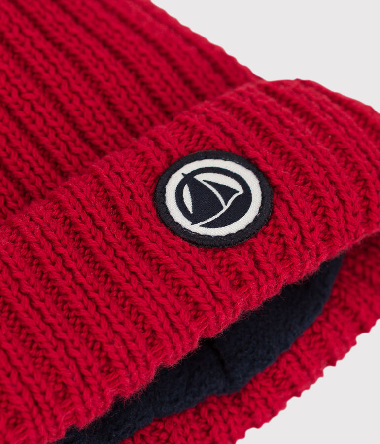 Gorro de punto tricotado con forro polar reciclado para beb&eacute; rojo