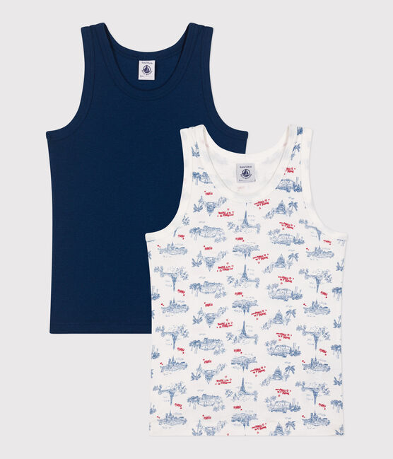 Juego de 2 camisetas infantiles sin mangas de algodón con estampado de París variante 1