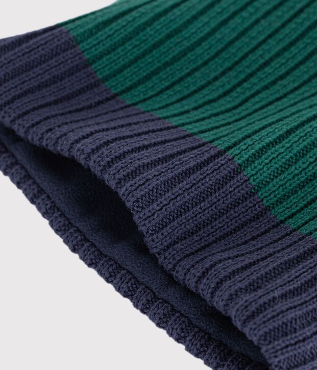 Braga de cuello infantil de punto tricotado bicolor con forro polar verde/azul