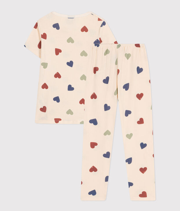 Pijama infantil de algod&oacute;n con estampado de coraz&oacute;n crudo/multicolor