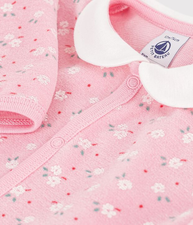 Pijama de terciopelo con cuello y estampado de flores para beb&eacute; rosa/multicolor