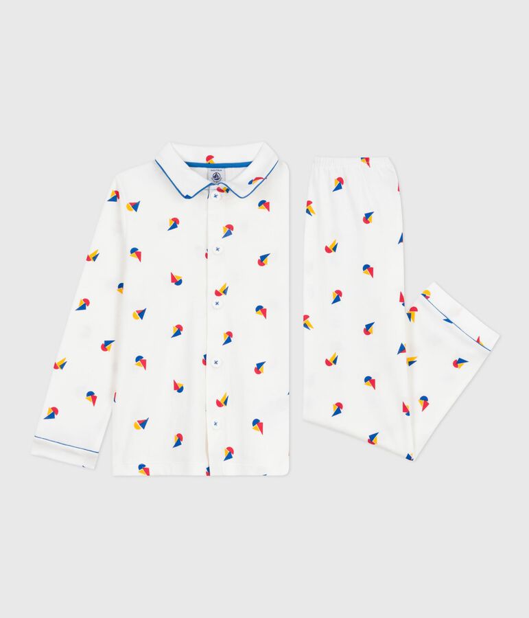 Pijama infantil abotonado de algod&oacute;n estampado blanco/azul/multicolor