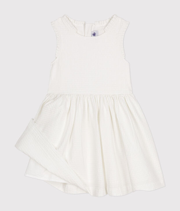 Vestido sin mangas de algod&oacute;n moderno para ni&ntilde;a blanco