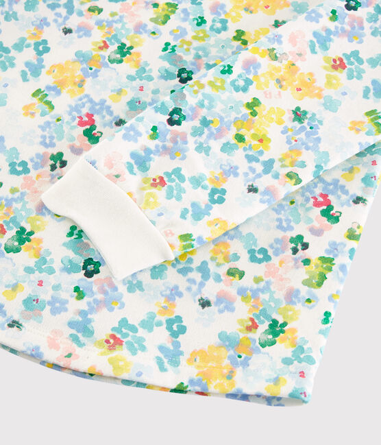 Pijama de flores de acuarela en felpa de niña blanco MARSHMALLOW/blanco MULTICO