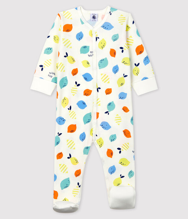 Pijama enterizo con pies desmontables de beb&eacute; de algod&oacute;n ecol&oacute;gico blanco/multicolor