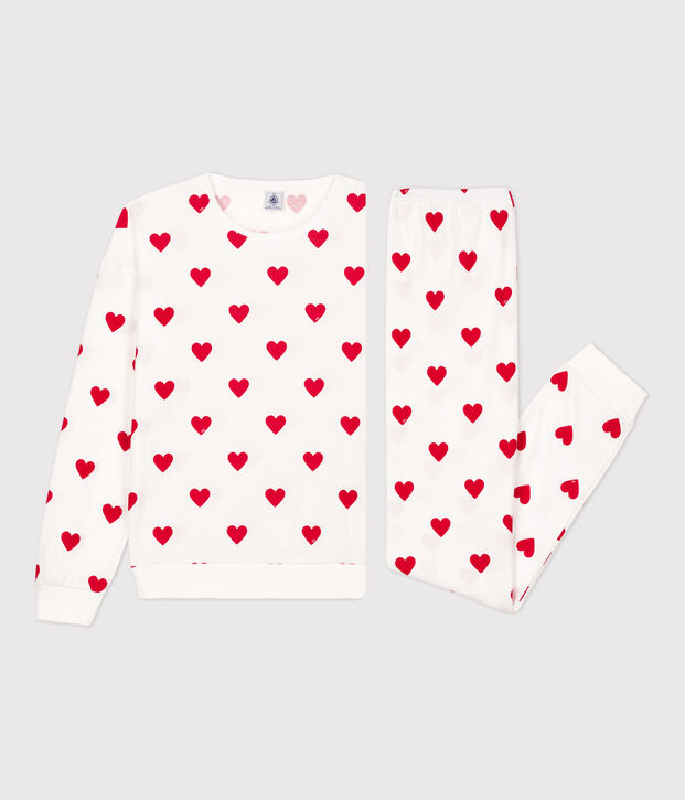 Pijama con coraz&oacute;n de algod&oacute;n de mujer blanco/rojo