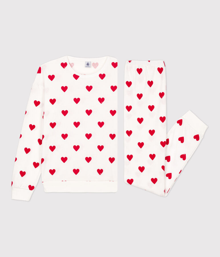 Pijama con coraz&oacute;n de algod&oacute;n de mujer blanco/rojo