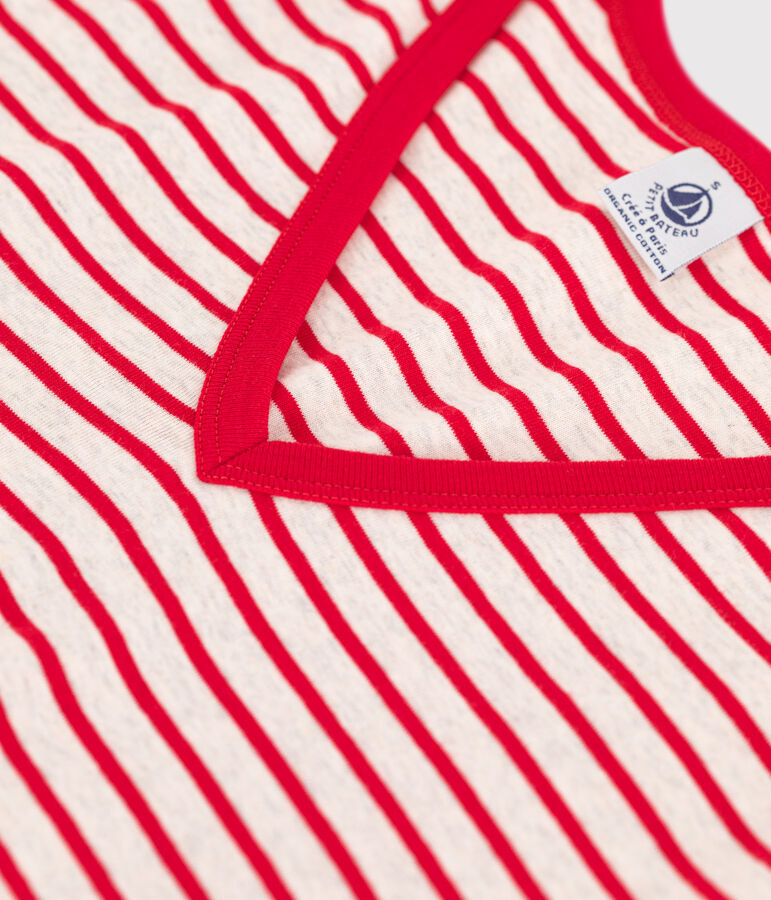 Camiseta LA ICONICA de algod&oacute;n con cuello de pico para mujer beige/rojo