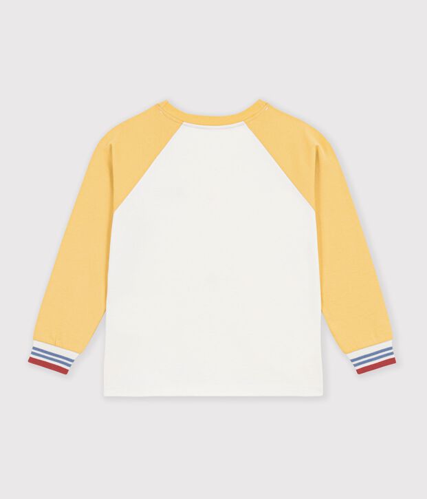 Camiseta infantil de algod&oacute;n de manga larga colorblock crudo/multicolor