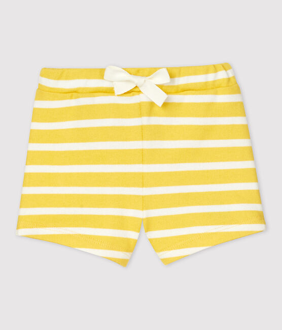 «Shorts» de jersey grueso de bebé amarillo ORGE/blanco MARSHMALLOW