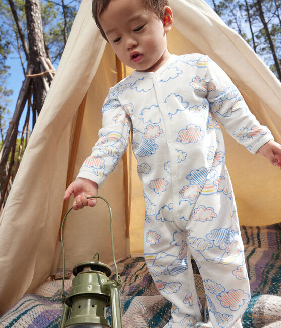 Pijama de algodón con estampado de arcoíris para bebé blanco MARSHMALLOW/blanco MULTICO