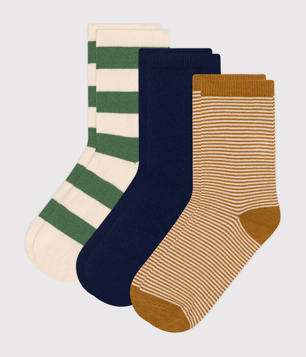 3 pares de calcetines infantiles de algod&oacute;n a rayas multicolor
