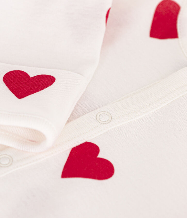 Mono saco de algod&oacute;n con coraz&oacute;n para beb&eacute; blanco/rojo