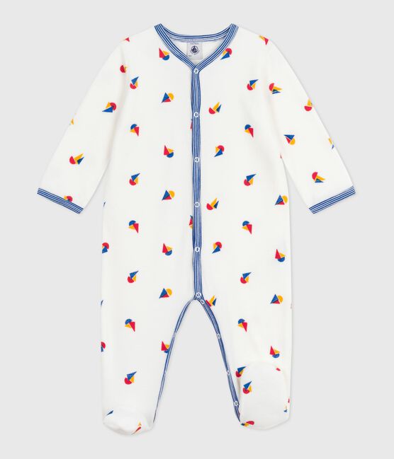 Pijama de terciopelo estampado para bebé blanco MARSHMALLOW/blanco MULTICO
