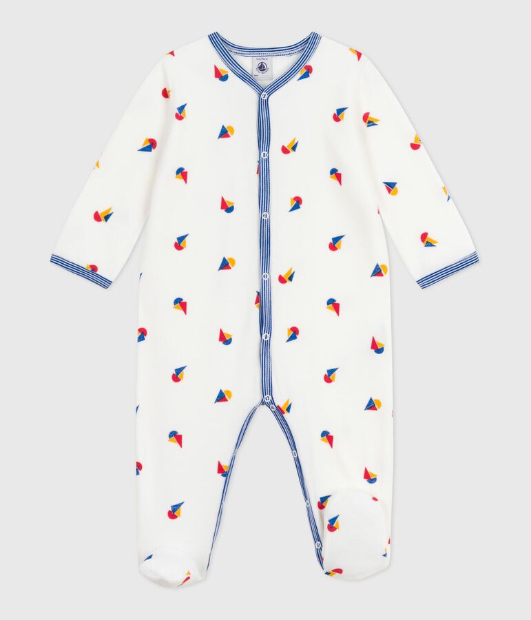 Pijama de terciopelo estampado para beb&eacute; blanco/multicolor