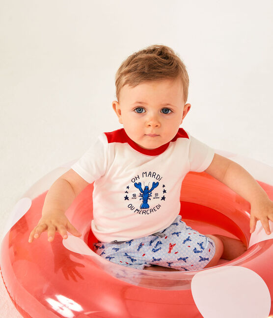 Camiseta de manga corta para bebé niño blanco MARSHMALLOW/rojo PEPS