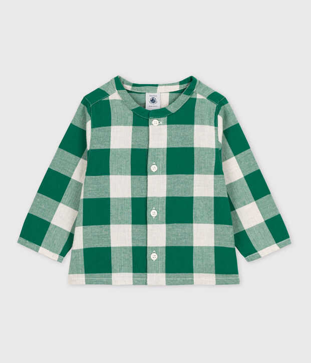Camisa de franela de manga larga a cuadros para beb&eacute; MATCHA/crudo