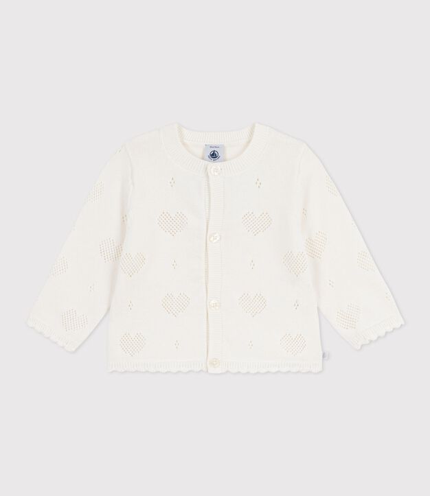 C&aacute;rdigan de algod&oacute;n con estampado de corazones para beb&eacute; blanco