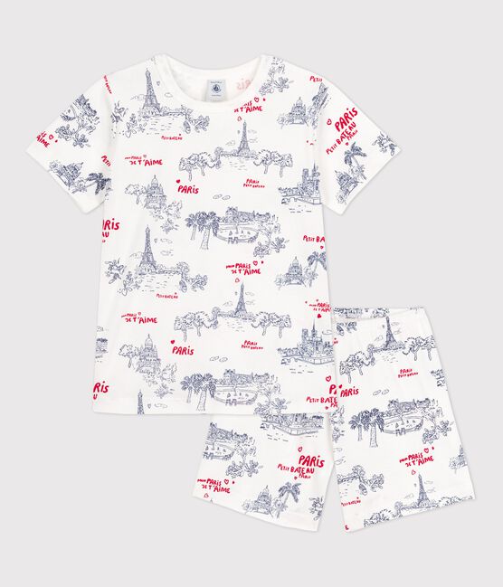 Pijama corto de algodón para niño/niña blanco MARSHMALLOW/blanco MULTICO