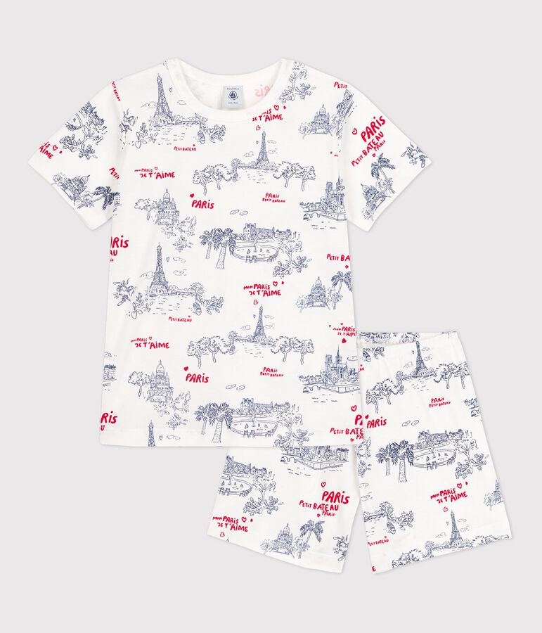 Pijama corto de algod&oacute;n para ni&ntilde;o/ni&ntilde;a blanco/multicolor