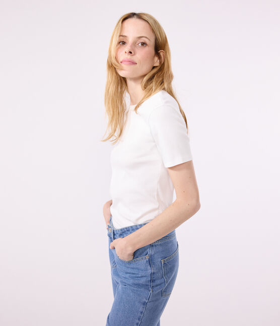 Camiseta Iconique de manga corta de punto liso para mujer blanco ECUME